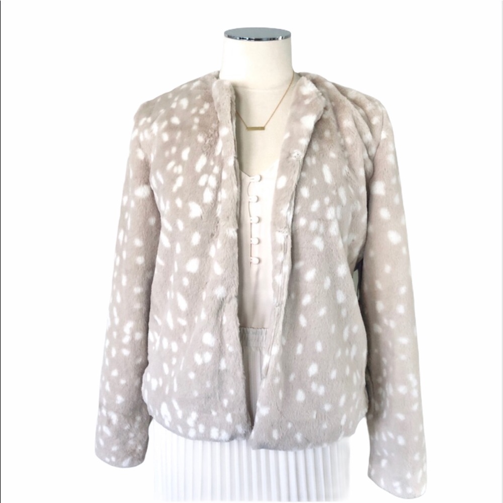 RACHEL PARCELL Animal Print Faux Fur Coat Jacket Cream Tan Sz S - Picture 4 of 13